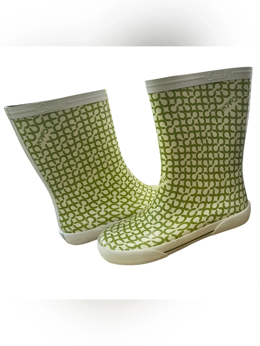 Coach Ursula Signature Rain Boots Size 5B Monogram Mid-Calf Rubber Waterproof